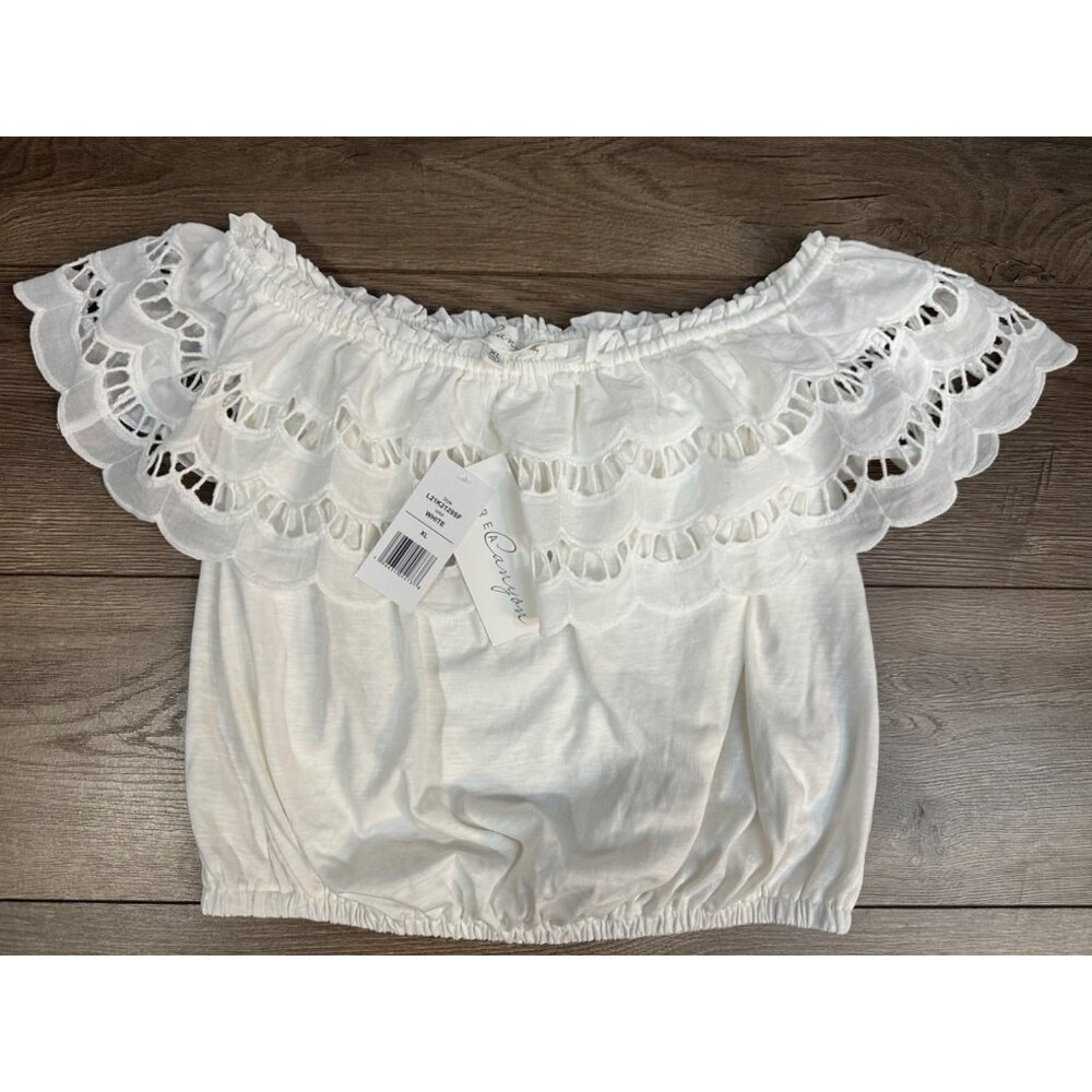 Brea Canyon NWT White Cotton Cropped Off Shoulder Top NWT XL